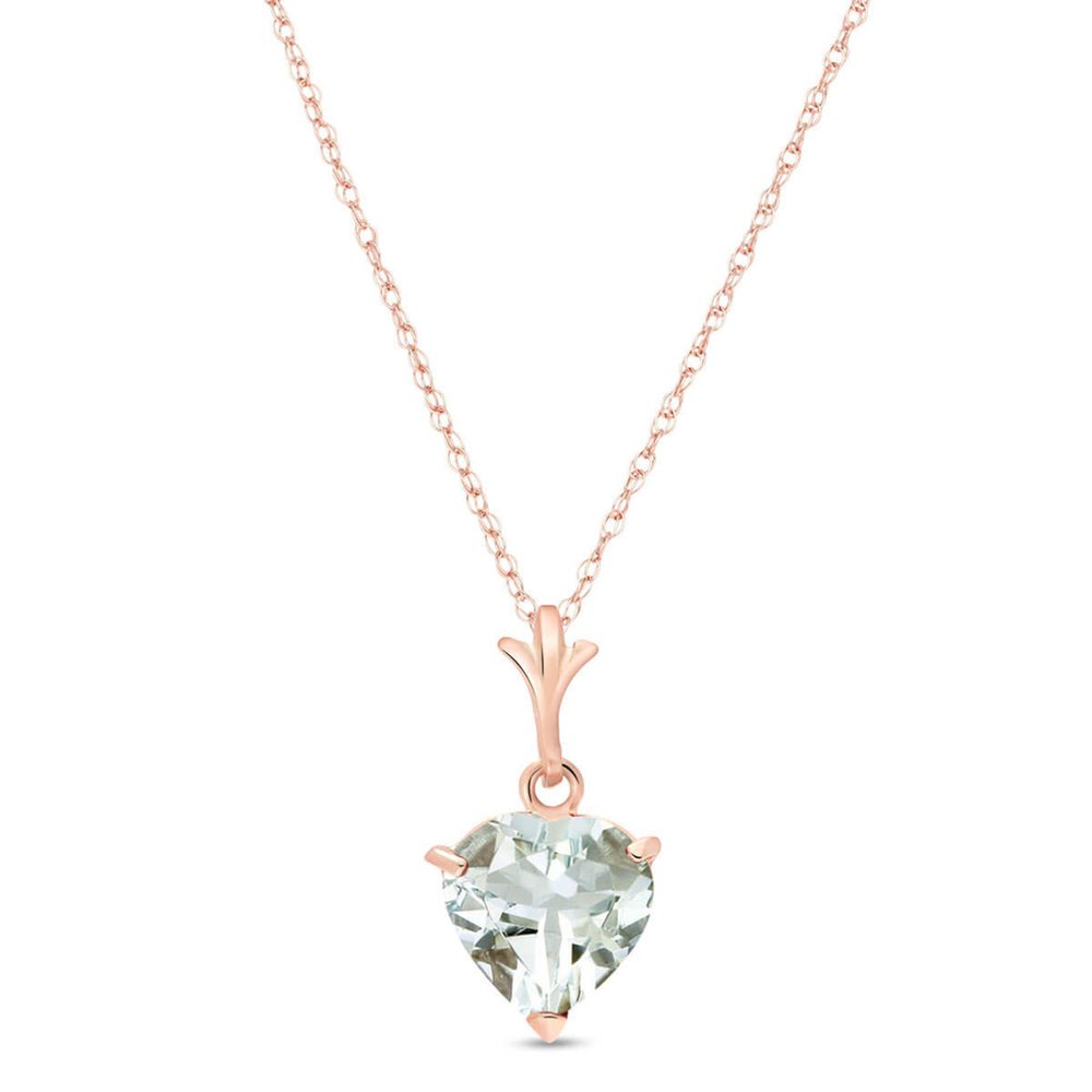 14K. SOLID GOLD NECKLACE WITH NATURAL AQUAMARINE (Rose Gold)